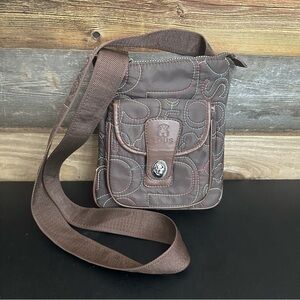 Tous Crossbody Quilted Brown Nylon Signature Logo‎ Bag Multiple Compartments